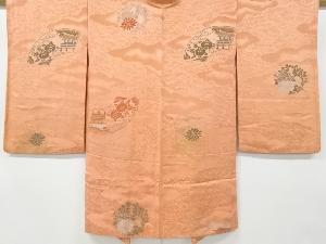 大正ロマン　地紙に屋敷橘菊模様織り出し漆一つ紋長羽織